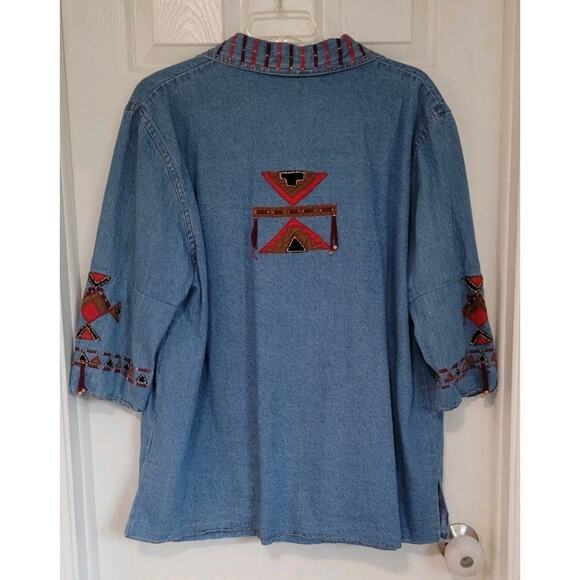 Parsley and Sage Women’s Jacket 2XL Denim Boho Western Embroidered Artsy Art - Picture 6 of 7